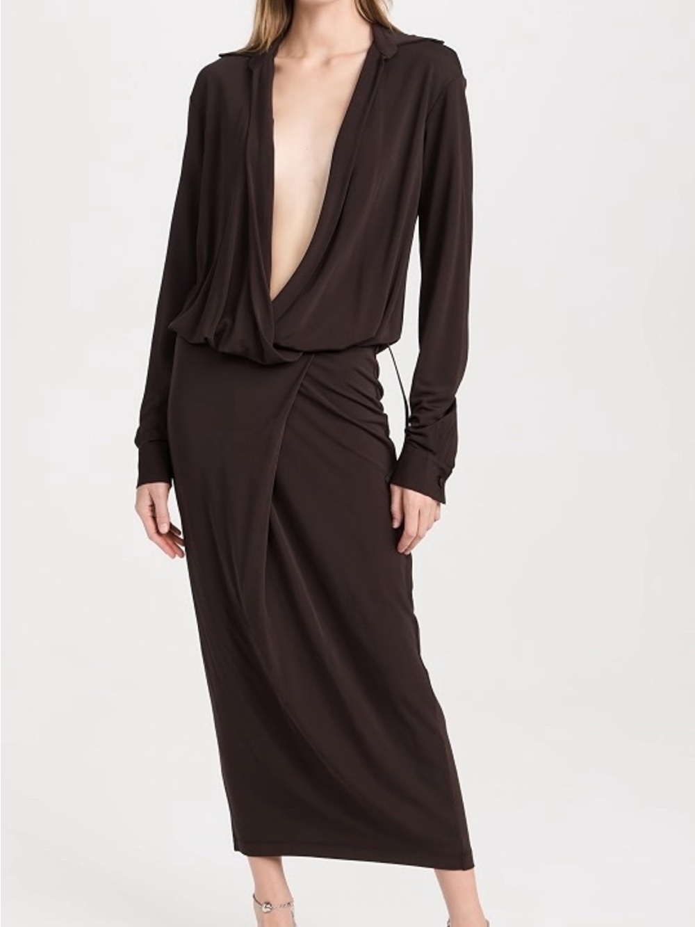 NWT Christopher Esber Framed Buckle Wrap Shirt Dress Cacao AU 8 US 4